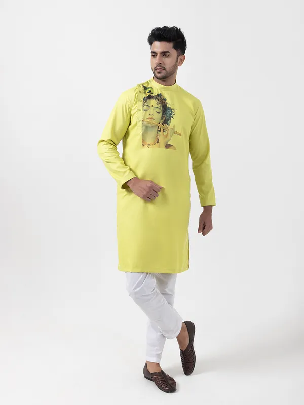 Men_Printed_Lime_Kurta