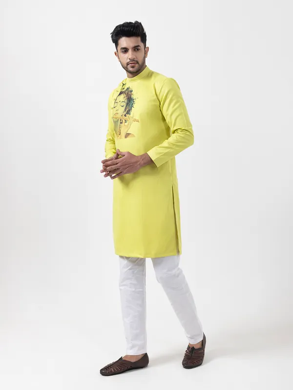 Men_Printed_Lime_Kurta