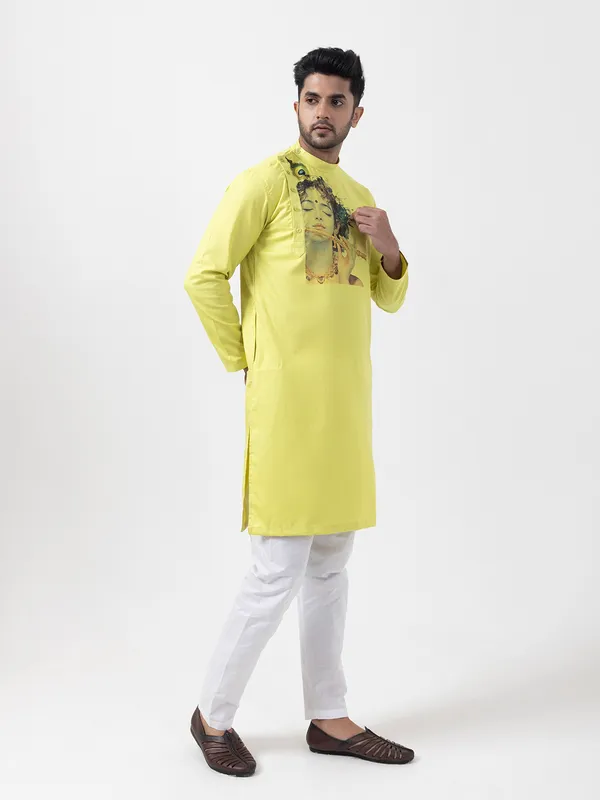 Men_Printed_Lime_Kurta