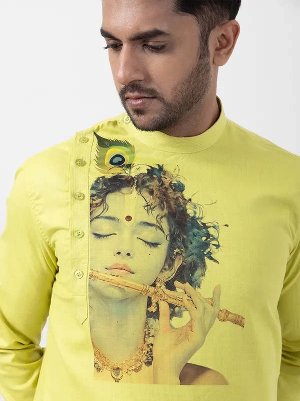 Men_Printed_Lime_Kurta