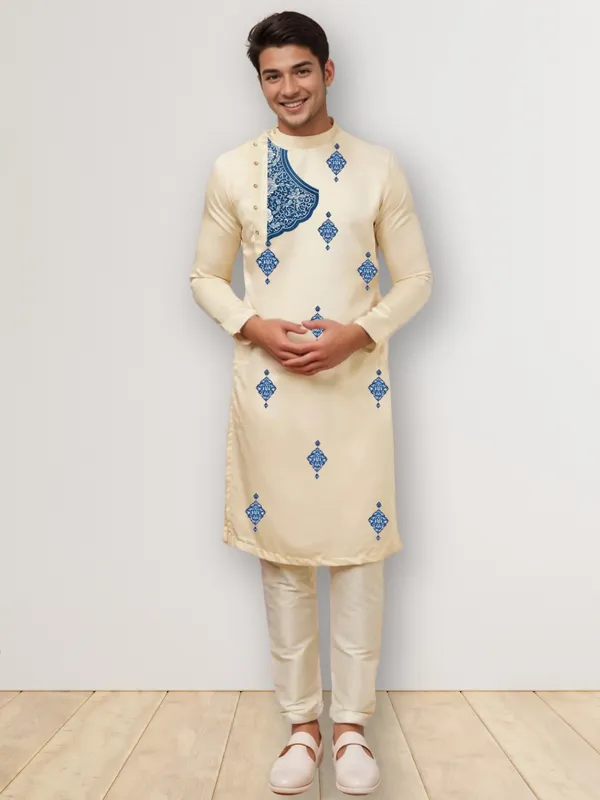 Men_Printed_Beige_Kurta