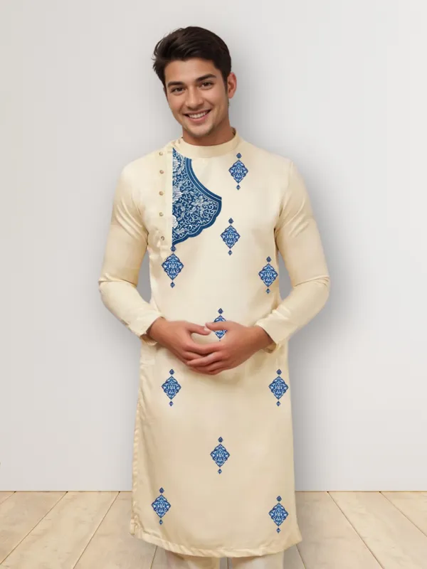 Men_Printed_Beige_Kurta