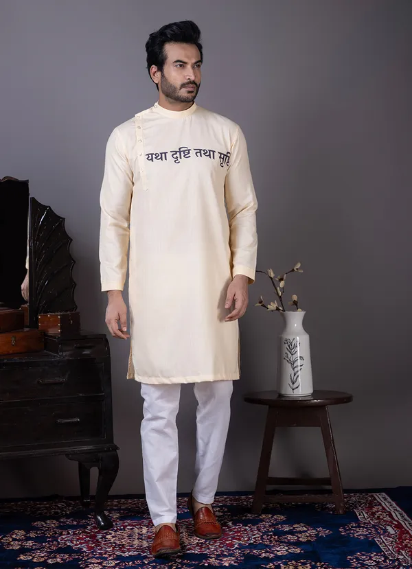 Men_Printed_Beige_Kurta