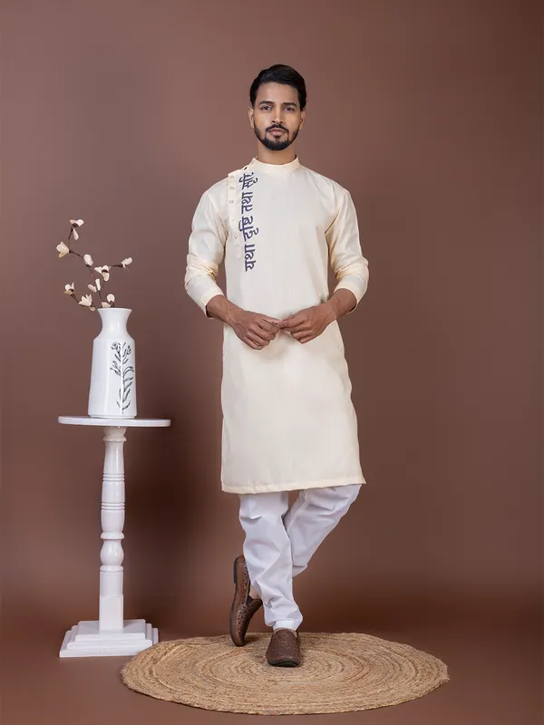 Men_Printed_Beige_Kurta