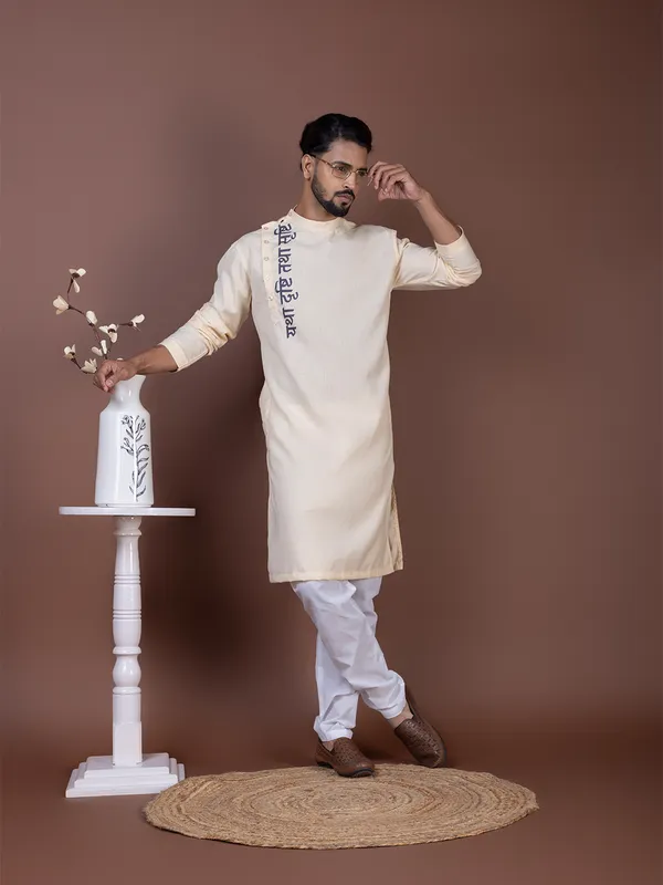 Men_Printed_Beige_Kurta