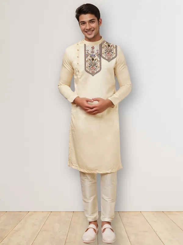 Men_Printed_Beige_Kurta