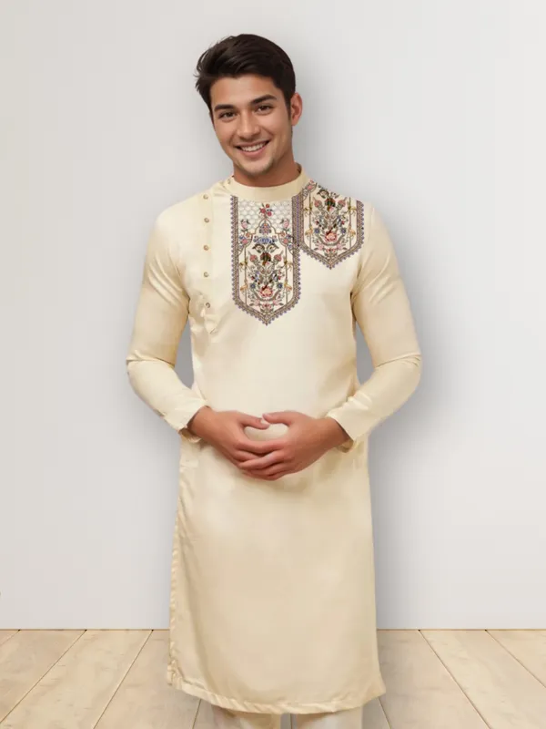 Men_Printed_Beige_Kurta