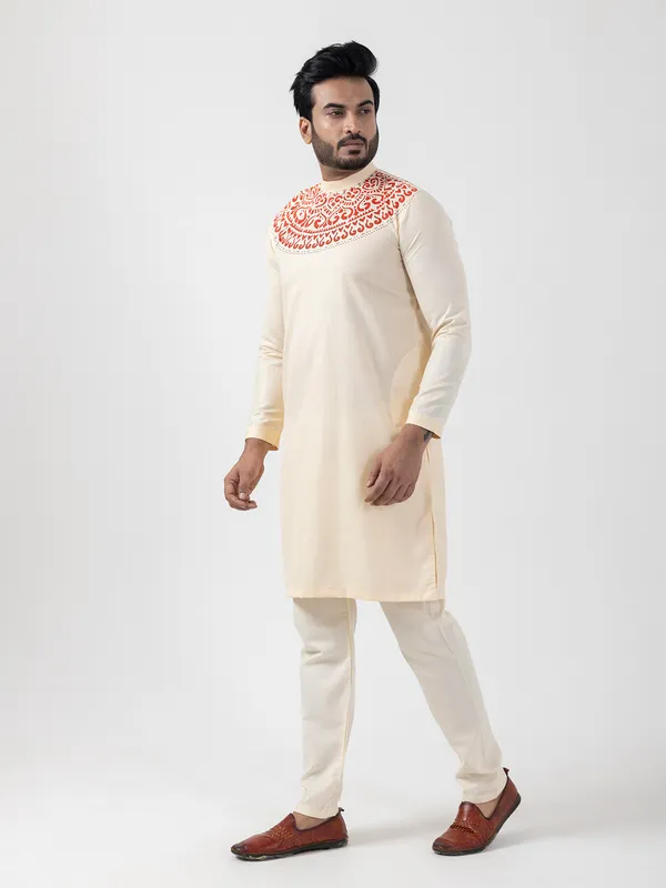 Men_Printed_Beige_Kurta