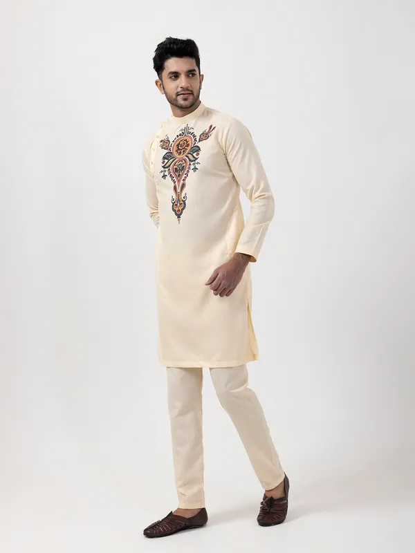 Men_Printed_Beige_Kurta