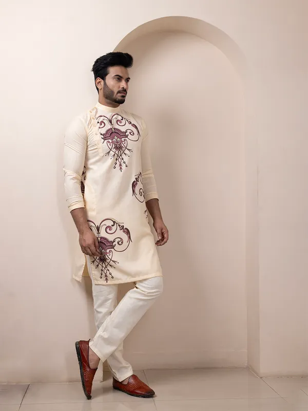 Men_Printed_Beige_Kurta
