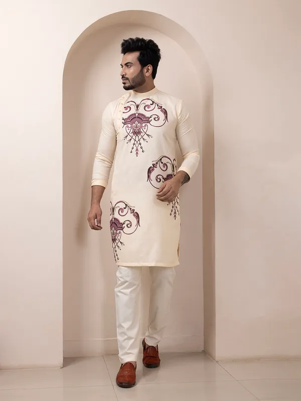 Men_Printed_Beige_Kurta