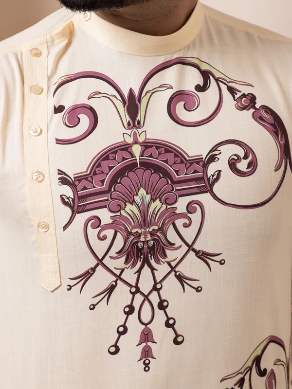 Men_Printed_Beige_Kurta