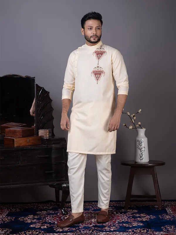 Men_Printed_Beige_Kurta