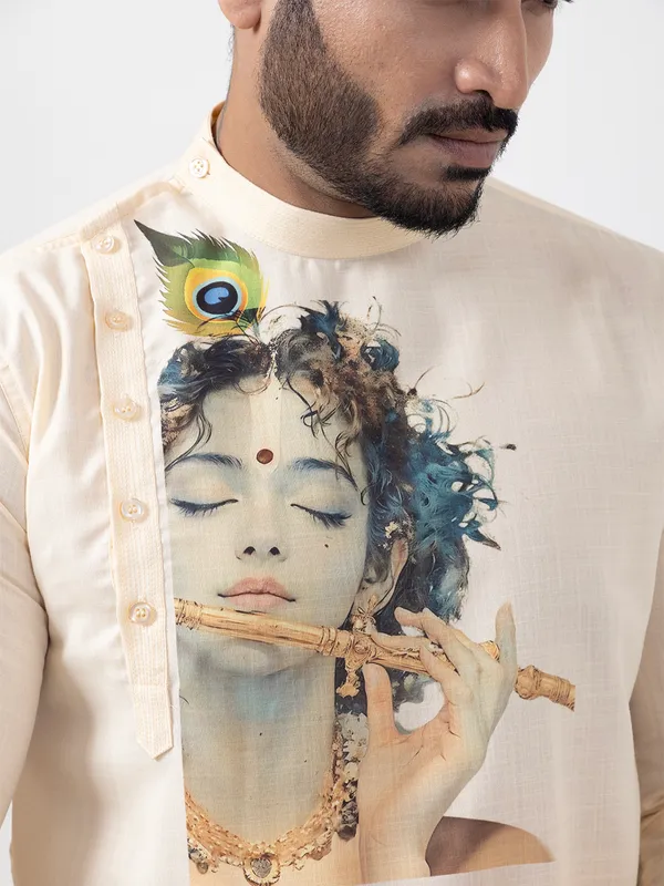 Men_Printed_Beige_Kurta