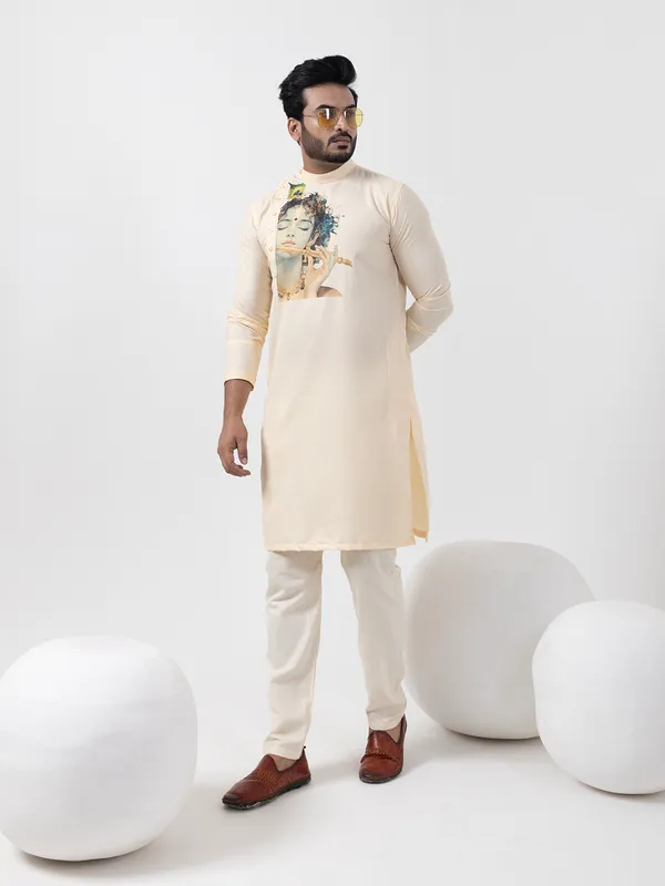 Men_Printed_Beige_Kurta