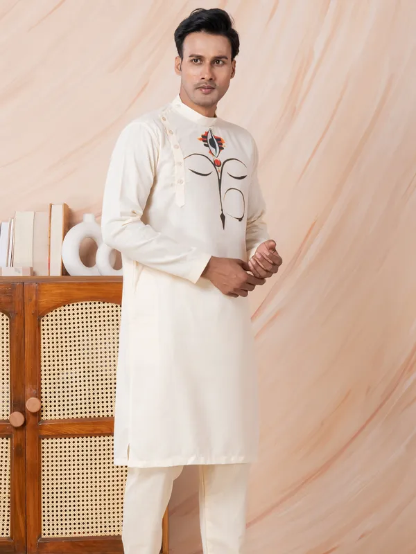 Men_Printed_Beige_Kurta