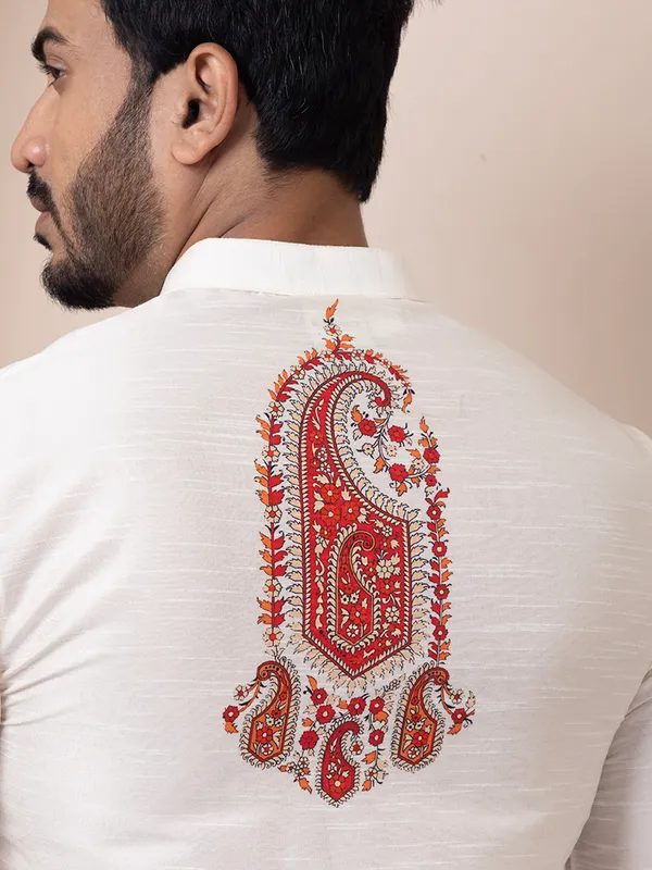 Mens_White_Art_Silk_Printed_Short_Kurta