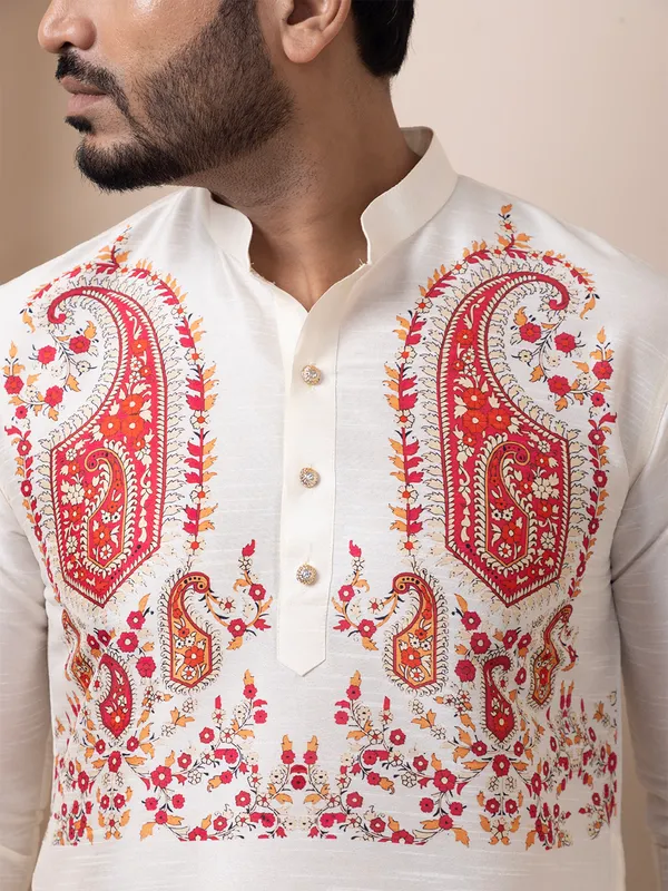 Mens_White_Art_Silk_Printed_Short_Kurta