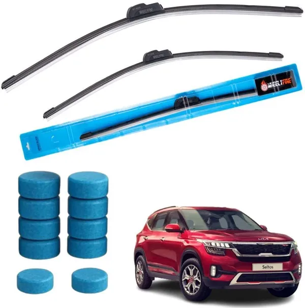 Wheelyfine_Frameless_Wiper_Blade_Windshield_Wiper_(Passenger_And_Driver_Side_Wipers,_Pack_of:_2)_Kia_Seltos_2019_Onwards_Dr_24"/Pa_18"_|_10_pcs_Washer_Tablets