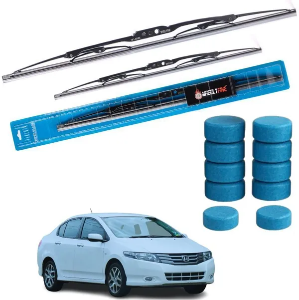 Wheelyfine_Metal_Wiper_Blade_Windshield_Wiper_(Passenger_And_Driver_Side_Wipers,_Pack_of:_2)_Honda_City_2008-2013_Dr_22"/Pa_14"_|_10_pcs_Washer_Tablets