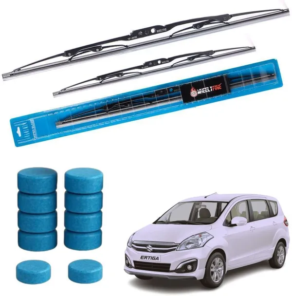Wheelyfine_Metal_Wiper_Blade_Windshield_Wiper_(Passenger_And_Driver_Side_Wipers,_Pack_of:_2)_Maruti_Ertiga_2012-2018_Dr_21"/Pa_14"_|_10_pcs_Washer_Tablets