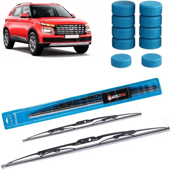 Wheelyfine_Metal_Wiper_Blade_Windshield_Wiper_(Passenger_And_Driver_Side_Wipers,_Pack_of:_2)_Hyundai_Venue_2019-2023_Dr_24"/Pa_18"_|_10_pcs_Washer_Tablets
