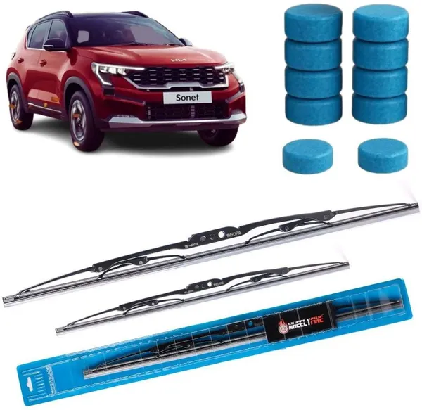 Wheelyfine_Metal_Wiper_Blade_Windshield_Wiper_(Passenger_And_Driver_Side_Wipers,_Pack_of:_2)_Kia_Sonet_2019_onwards_Dr_24"/Pa_16"_|_10_pcs_Washer_Tablets