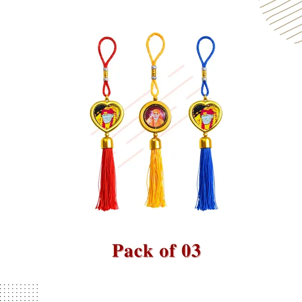 Wheelyfine_Heart_Shape/Round_Shape_Car_Hanging_Ornament_Lord_Sai_Baba_Double_Sided_Rotating_(Pack_of_3_Pcs)