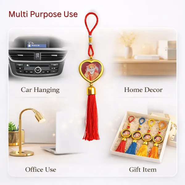 Wheelyfine_Heart_Shape/Round_Shape_Car_Hanging_Ornament_Lord_Sai_Baba_Double_Sided_Rotating_(Pack_of_3_Pcs)