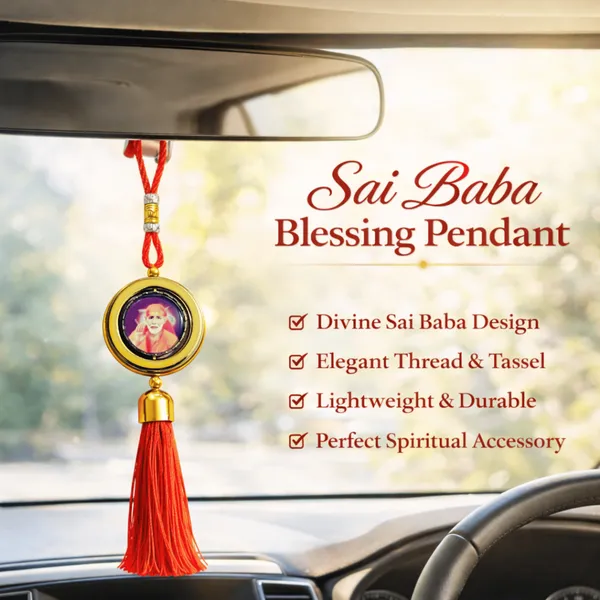 Wheelyfine_Heart_Shape/Round_Shape_Car_Hanging_Ornament_Lord_Sai_Baba_Double_Sided_Rotating_(Pack_of_3_Pcs)