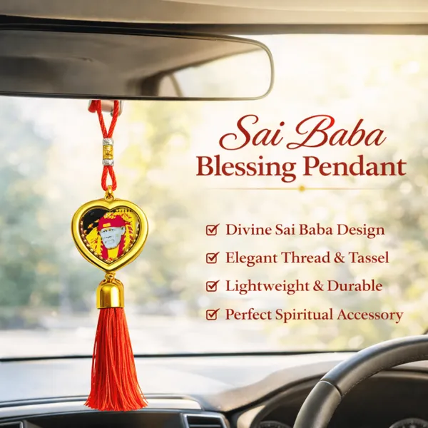 Wheelyfine_Heart_Shape/Round_Shape_Car_Hanging_Ornament_Lord_Sai_Baba_Double_Sided_Rotating_(Pack_of_3_Pcs)