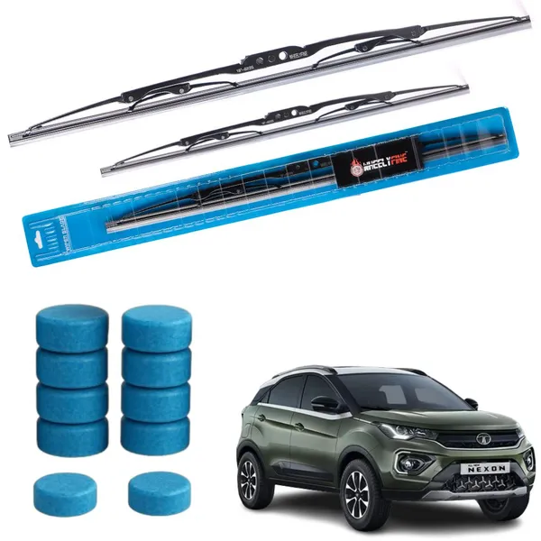 Wheelyfine_Metal_Wiper_Blade_Windshield_Wiper_(Passenger_And_Driver_Side_Wipers)_Tata_Nexon_2017-2020_model_(Not_suitable_for_latest_model)_Dr_24"/Pa_14"_|_10_pcs_Washer_Tablets