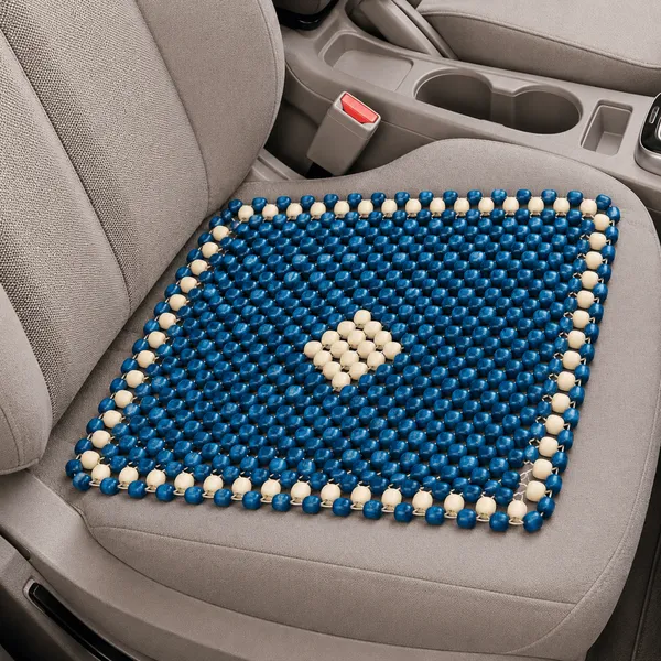 Wheelyfine_Wooden_Seat_Bead_Square_Size_Universal_Fitment_For_All_Cars,_Pack_of_1_pc_(Colour:_Blue_&_Beige))