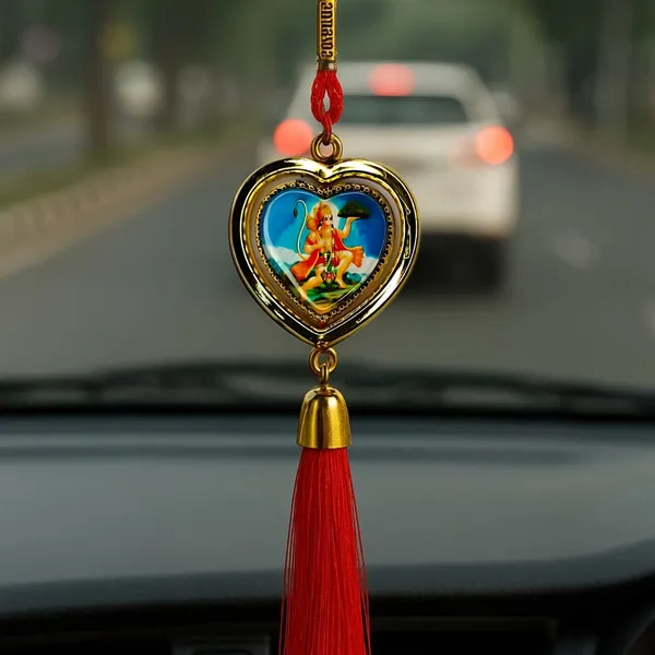 Wheelyfine_Heart_Shape_Car_Hanging_Ornament_Lord_Hanuman_Double_Sided_Rotating_(Pack_of_3_pcs)