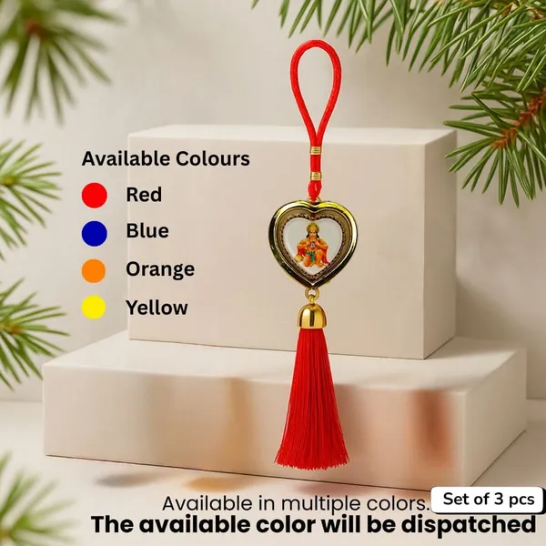 Wheelyfine_Heart_Shape_Car_Hanging_Ornament_Lord_Hanuman_Double_Sided_Rotating_(Pack_of_3_pcs)