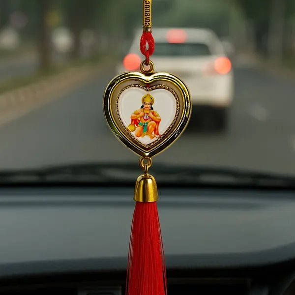 Wheelyfine_Heart_Shape_Car_Hanging_Ornament_Lord_Hanuman_Double_Sided_Rotating_(Pack_of_3_pcs)