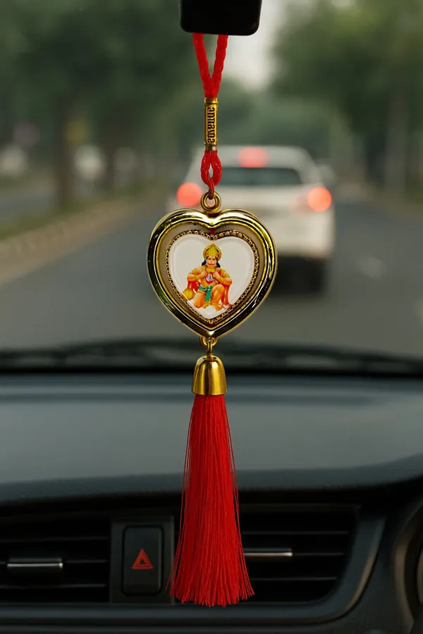 Wheelyfine_Heart_Shape_Car_Hanging_Ornament_Lord_Hanuman_Double_Sided_Rotating_(Pack_of_3_pcs)