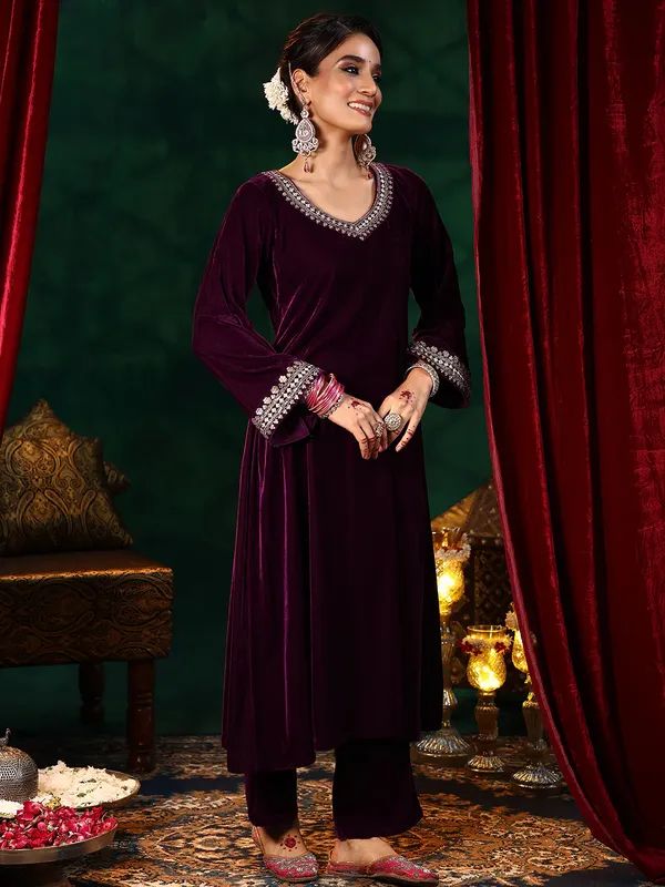 Maroon_Premium_Velvet_3-Piece_Kurta_Set_With_Dupatta_&_Pant_Suitable_for_Girls_and_Women