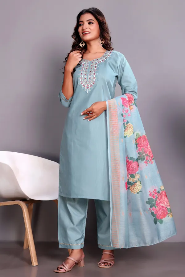 Sky_Embroidered_Traditional_Kurta_Set_with_Soft_Floral_Dupatta_for_Girls_and_Women