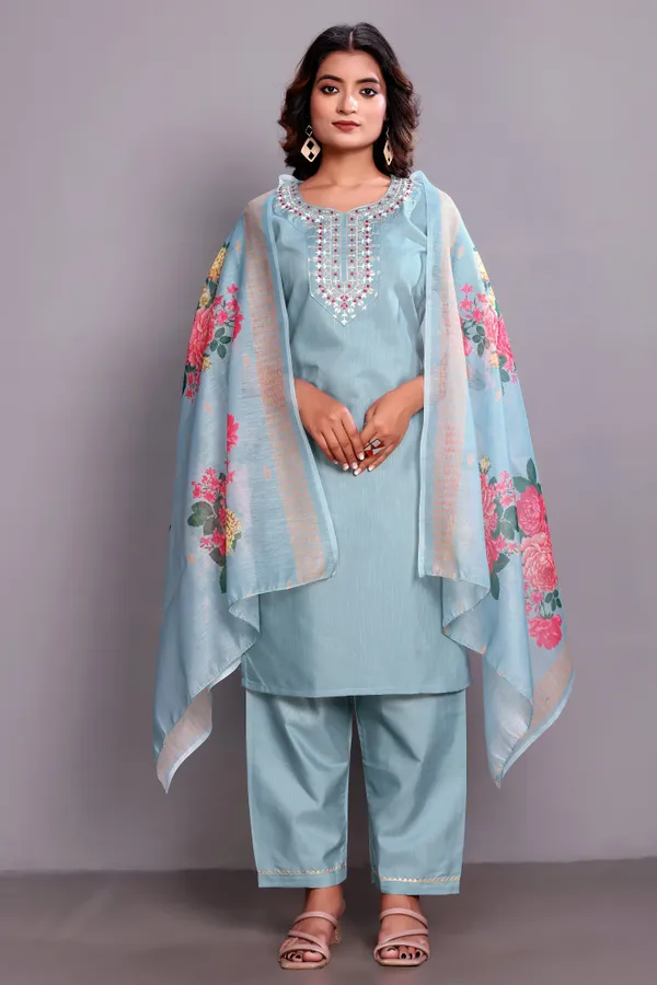 Sky_Embroidered_Traditional_Kurta_Set_with_Soft_Floral_Dupatta_for_Girls_and_Women