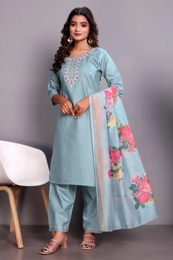Sky_Embroidered_Traditional_Kurta_Set_with_Soft_Floral_Dupatta_for_Girls_and_Women