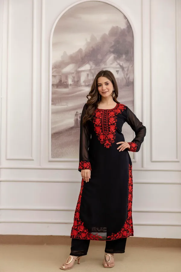 Black_Premium_Georgette__3-Piece_Kurta_Set_With_Dupatta_&_Pant_Suitable_for_Girls_and_Women