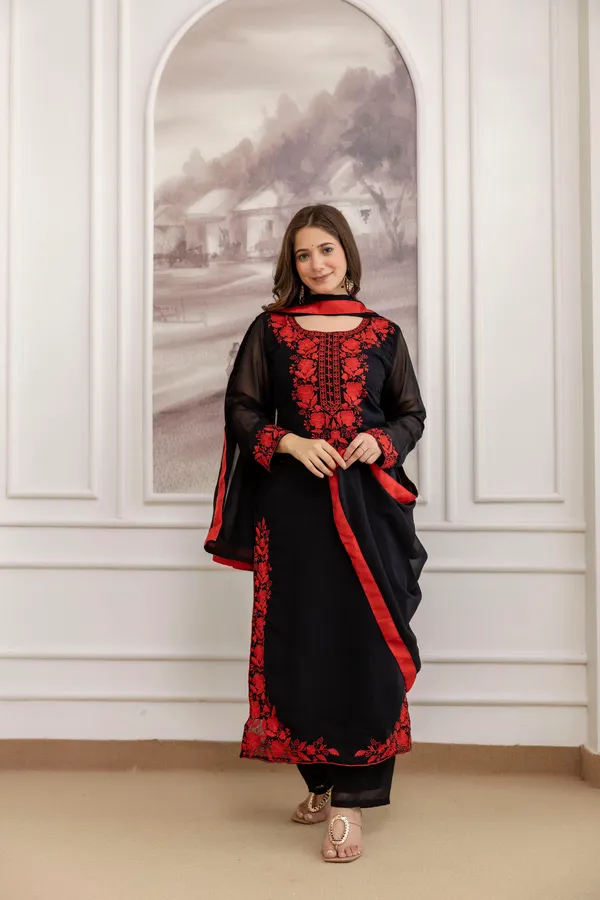Black_Premium_Georgette__3-Piece_Kurta_Set_With_Dupatta_&_Pant_Suitable_for_Girls_and_Women