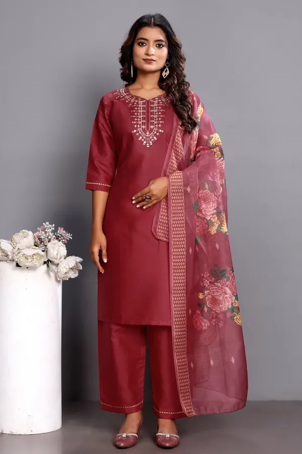 Red_Cherry_Embroidered_Traditional_Kurta_Set_with_Soft_Floral_Dupatta_for_Girls_and_Women