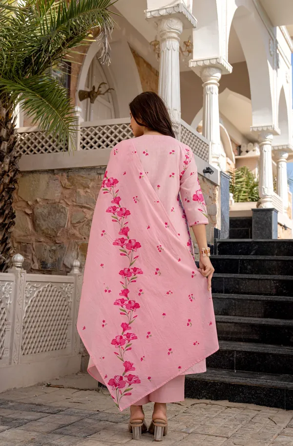 Pink_Premium_Chanderi_3-Piece_Kurta_Set_With_Dupatta_&_Pant_Suitable_for_Girls_and_Women