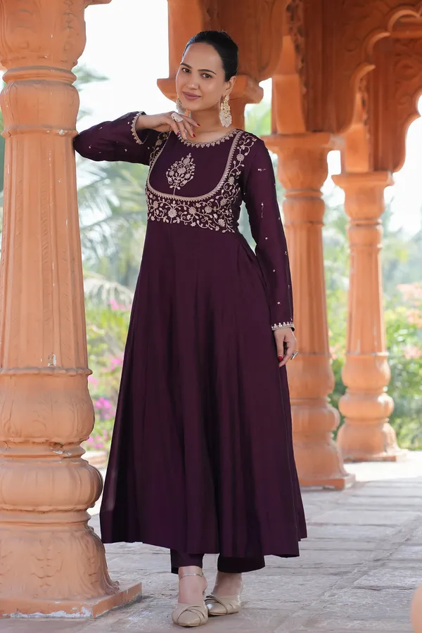 Wine_Embroidered_Anarkali_Kurta_Set_with_Dupatta_(3PC)_|_Festive_&_Wedding_Wear