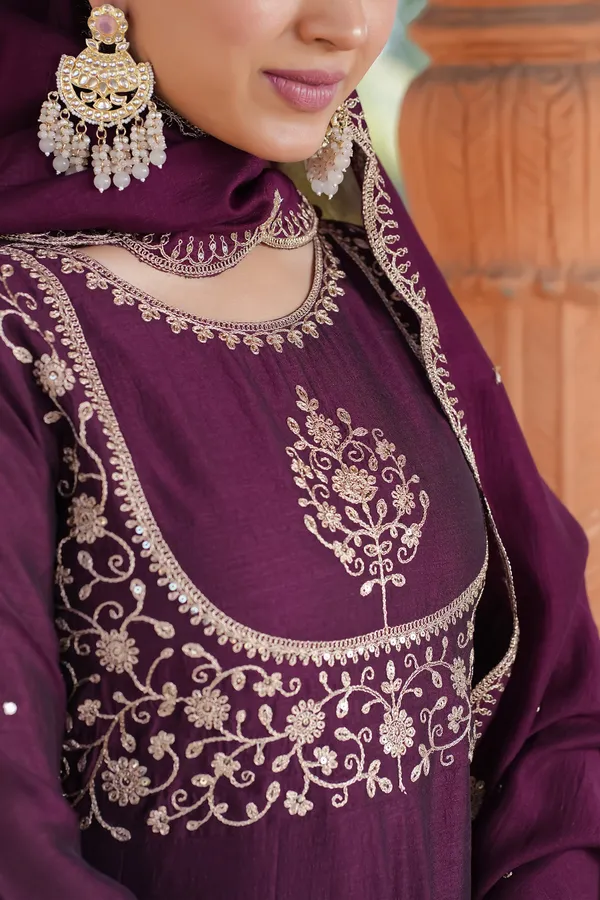 Wine_Embroidered_Anarkali_Kurta_Set_with_Dupatta_(3PC)_|_Festive_&_Wedding_Wear