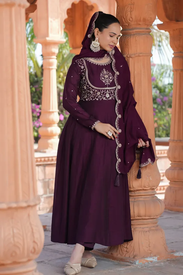 Wine_Embroidered_Anarkali_Kurta_Set_with_Dupatta_(3PC)_|_Festive_&_Wedding_Wear