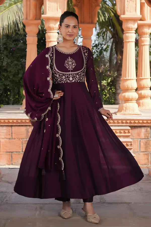 Wine_Embroidered_Anarkali_Kurta_Set_with_Dupatta_(3PC)_|_Festive_&_Wedding_Wear