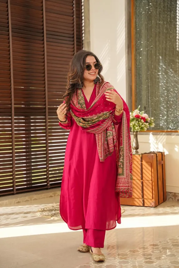 Rani_Pink_Kurta_Set_with_Printed_Dupatta_|_Festive_Ethnic_Wear_Suit_|_Traditional_Indian_Kurti_Set_for_Parties,_Wedding_and_Daily_Wear